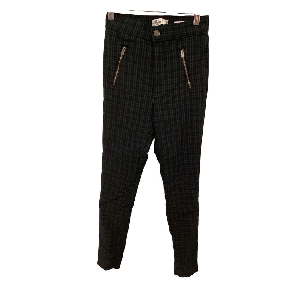 Hollister Ultra High Rise Plaid Skinny Pants Womens XS Black Green